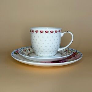 Royal Elfreda Floral Polka Dot Teacup, Saucer and Dessert Plate Set